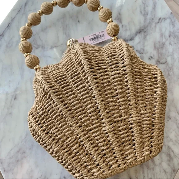 🐚 Victoria’s Secret Seashell Shaped Woven Raffia Straw Clamshell Basket Bag - Picture 7 of 11